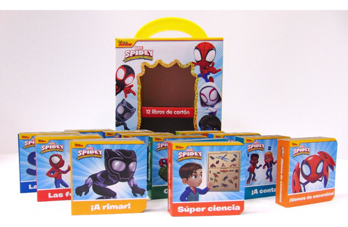 Estuche Con 12 Libritos De Cartón Disney Spidey-pi Kids