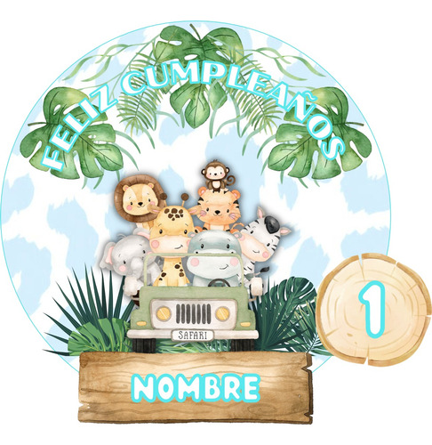 Cake Topper Imprimir/editar Animalitos De La Selva Celeste