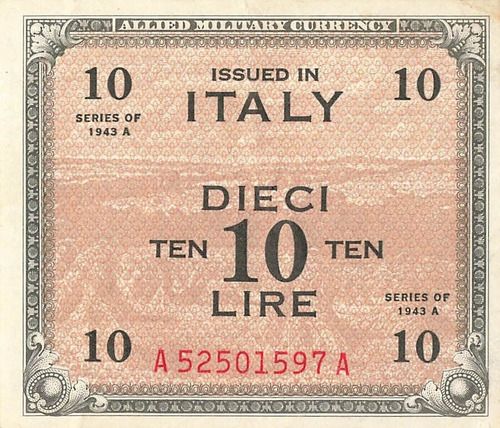  Billete (alemania) Italia Aliadas 1943 X 10 Lire Muy Bueno