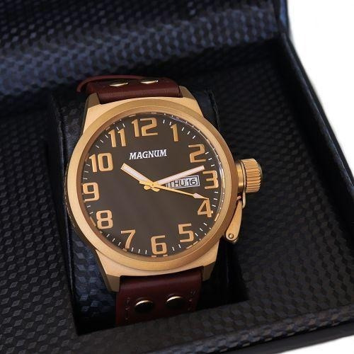 Relógio Magnum Masculino Couro Marrom Militar Ma32952p