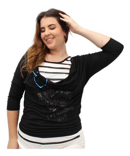 Imagen 4 de 7 de Remera Desigual Print Doble Rayada Lentejuelas Original 100%