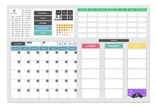 Planejador Mensal, Kanban, To Do List + Tecnologia - Cinza