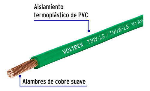 Carrete 20 M De Cable 12 Awg Antiflama Verde Volteck 40252