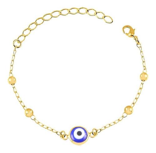 Pulseira Feminina Olho Grego Com Bolinhas Banhado À Ouro 18k