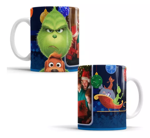 Taza De Grinch Con Su Perrito Y Carruaje De Navidad