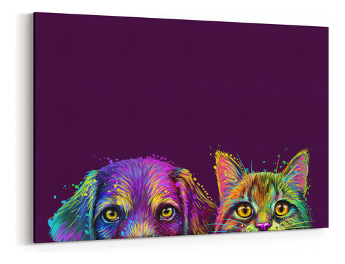 Cuadro Canvas Decorativo Perro Y Gato Asomándose  60x60 Cm