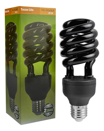 Foco Lampara Espiral Negro E27 Fluorescente 20w Luz Negra