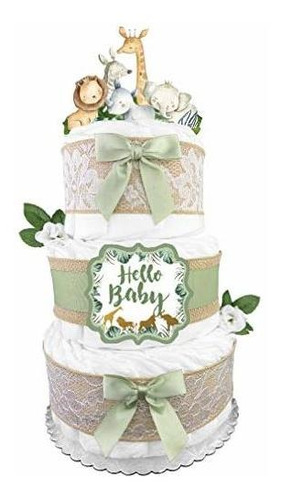 Safari Diaper Cake - Gender Neutral Baby Gift - Gender Revea