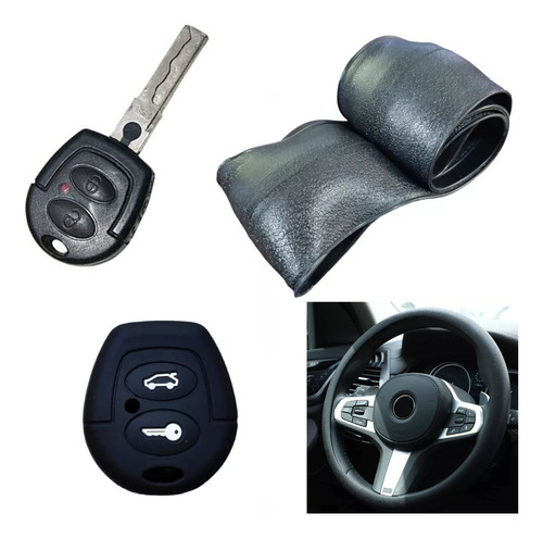 Cubre Volante + Funda Llave Silicona - Fox Suran Vw - Negro