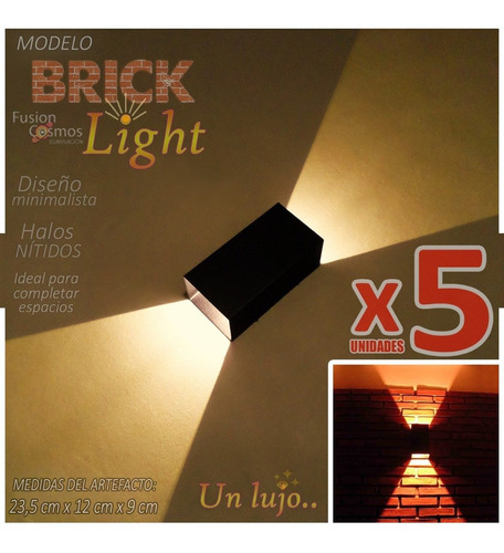 Lampara Pared Interior Superbrillante Pack X5 Fusion Cosmos Luz Difusa Living Habitacion Bar Resto Ladrillo Cosmico