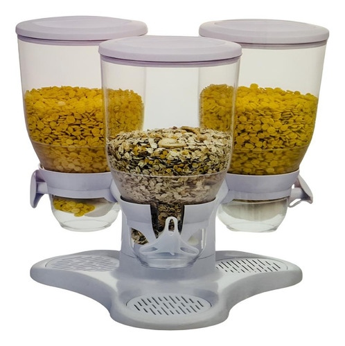 Dispenser Triplo De Alimentos Giratório 3 Potes Mantimentos