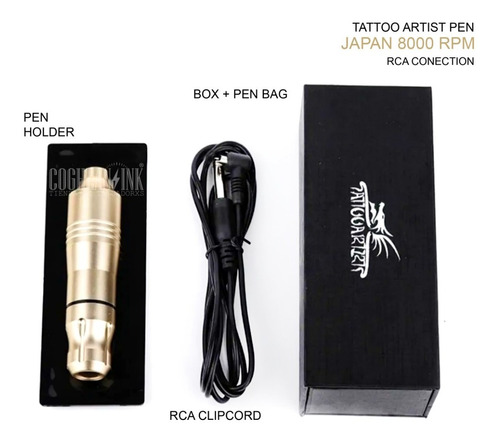 Imagen 1 de 10 de Tattoo Pen 8000 Rpm Japón Rca + Clip + Base + Funda Gold