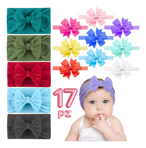 17 Diademas Lazo Nailon Bebé Bandas Moda Moño Niñas F Color Paquete 5