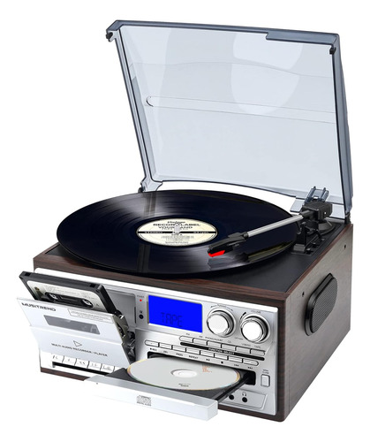 Tocadisco Musitrend 9 Em 1, 3 Velocidades, Bt, Usb, Marron
