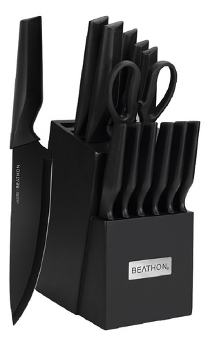 Set 14 Cuchillos Cocina Acero Inoxidable Negro Beathon