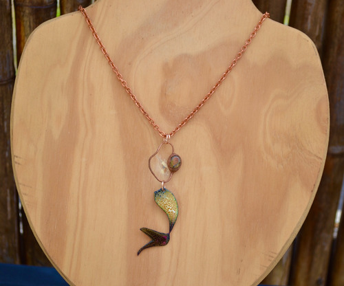 Collar Sirenita, Piedra Labradorita, Cobre Esmaltado, Cod1