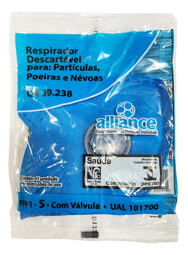Kit 300 Respirador Máscara Descartável Pff1 Com Válvula Azul Alliance