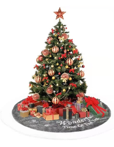 Faldon De Arbol Navideño Gris Blanco Bordado Wonderful 90cm