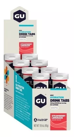 Gu Pastillas De Hidratación Gu Drinks Tabs Caja X 8 Tubos Sabor Strawberry Lemonade