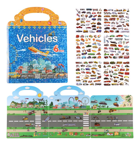Libro De Pegatinas De Vehículos Reutilizables Para Niños, Li
