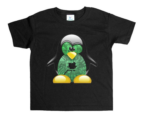 Remera Negra Niños Linux R38