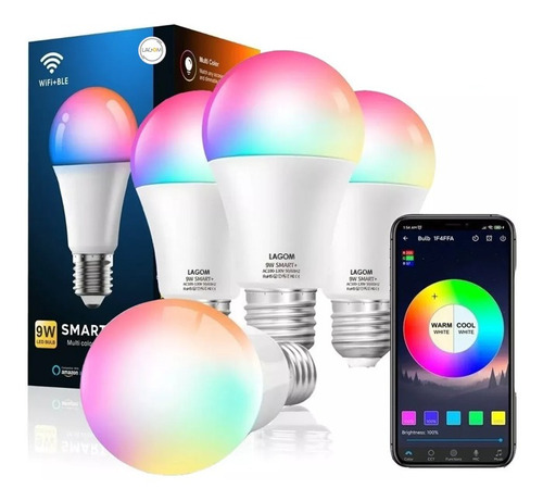 Focos Bombillas Led Rgb 9w4pcs Wifi Luz Inteligente 800 Lume