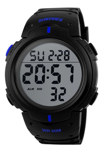 Reloj Skmei 1068bu Azul Unisex Color De La Correa Negro Color Del Bisel Negro