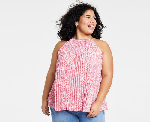 Michael Kors Blusa Halter Cebra Rosa Top Cuello De Cadena