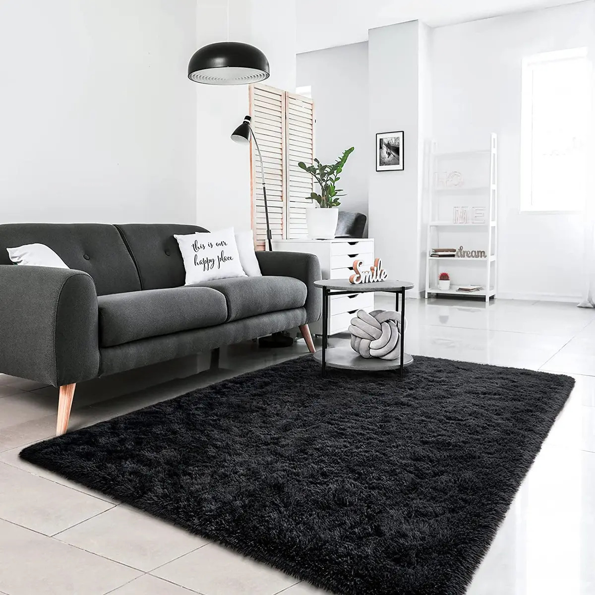 Color Sólido Super Suave Alfombra Mullida 100cm*160cm Color Negro Fouortunate-Bee