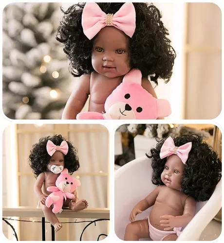 Bebê Reborn Original Menina Linda Negra 100% Silicone Banho