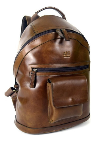 Backpack Grande 100% Piel Con Bolso Frontal Ag Leather Color Chocolate