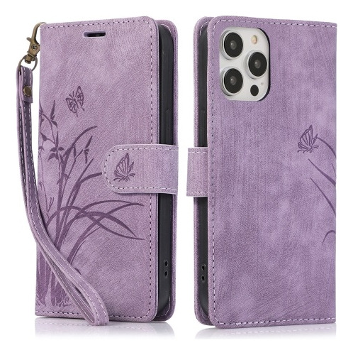 Funda De De Cuero Con Mariposa Orquídea For iPhone