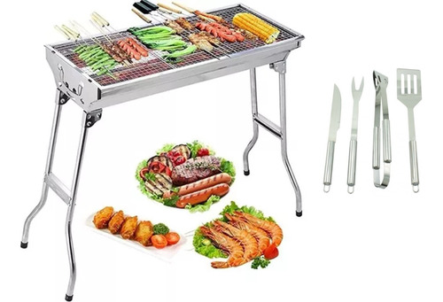 Asador Parilla En Acero Inoxidable Plegable Tl-003 + Set Bbq