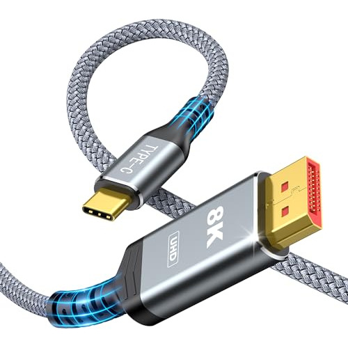 Cable Usb C A Displayport 1.4 6ft, 8k 60hz, 4k 144hz-120hz, 
