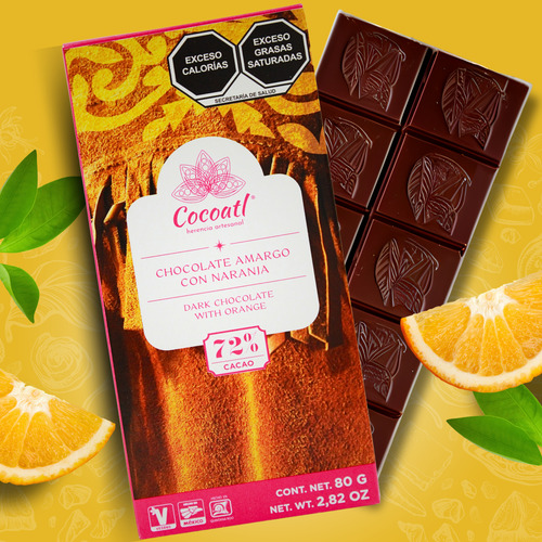 Cocoatl Barra Chocolate Amargo Naranja 80g Caja