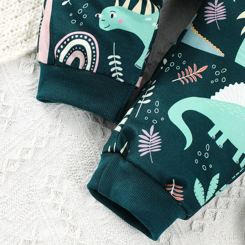 Conjunto De Sudadera Niños 1-5a Con Estampado De Dinosaurio Verde Oscuro 2-3 Años