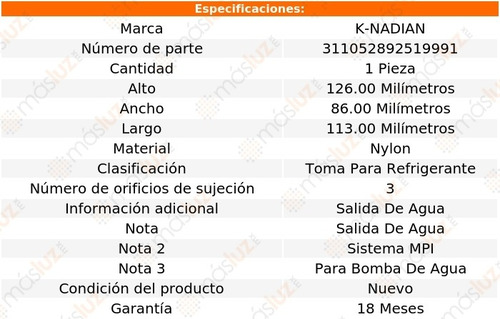 Toma De Refrigerante Nylon 3 Pernos 206 L4 1.4l 00/09