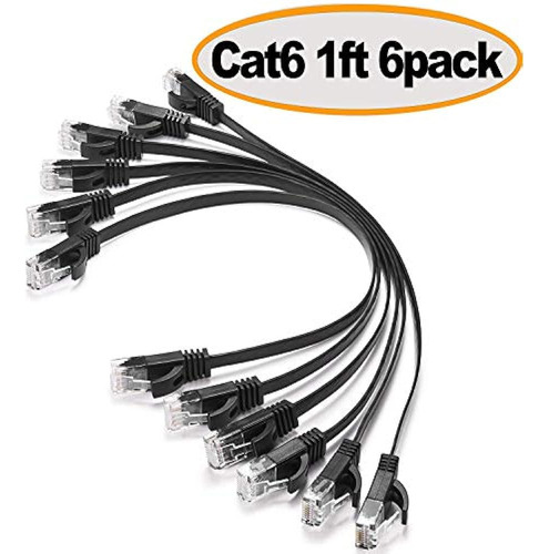Cat 6 Cable Ethernet 1 Ft Negro - Cable Plano De Red De Inte