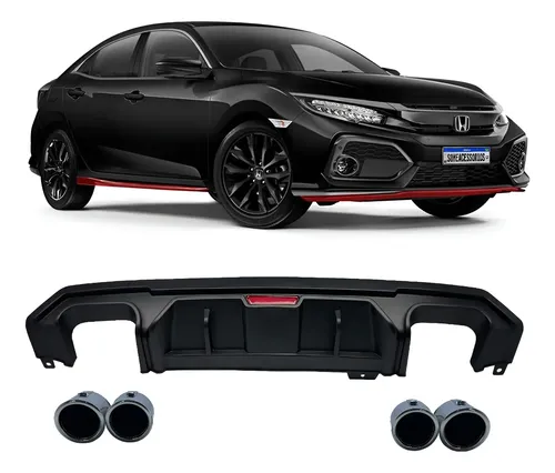 Spoiler Difusor Traseiro Honda Civic Preto Vo6 Preto