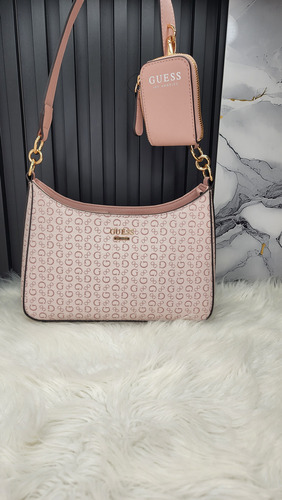 Bolsa Guess Sg892616 Nueva 100 % Original Con Etiqueta Rosa Palo Estampado Oro Rosa Palo