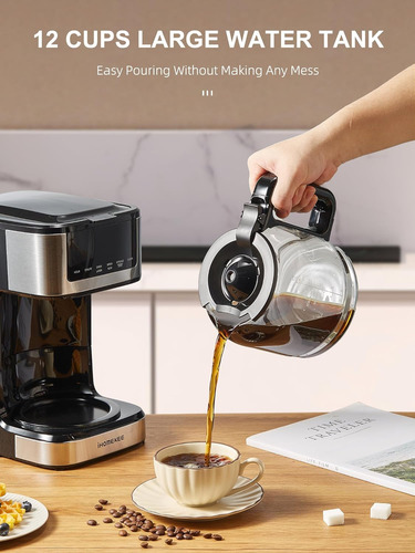 Cafetera Programable, Cafetera De Goteo De 12 Tazas Fun...