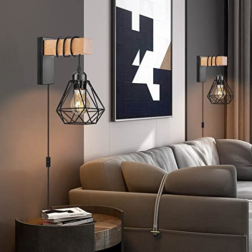 Plug In Wall Sconces Set Of Two,farmhouse Wall Mounted ...