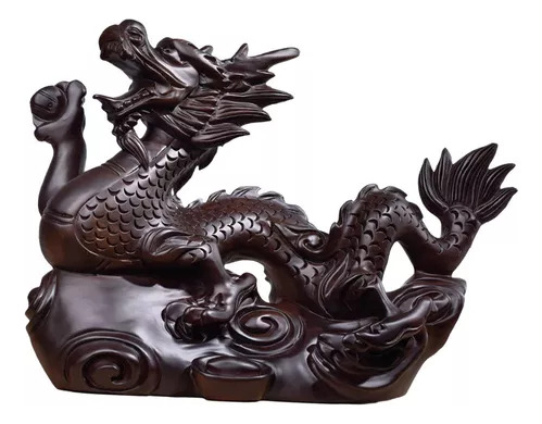 Escultura De Dragón Chino De Madera Hecha A Mano Para,10cm