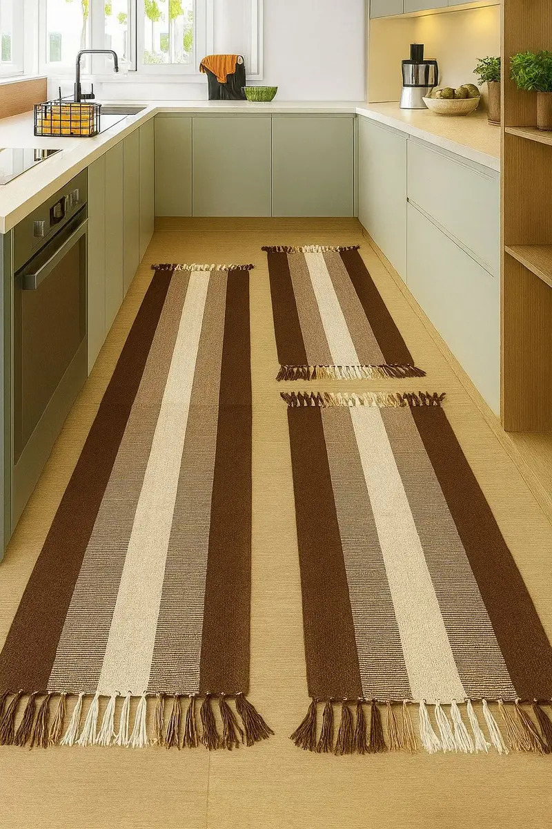 Kit Passadeira Para Cozinha De Tear 3 Peças Cor Marrom Faixa