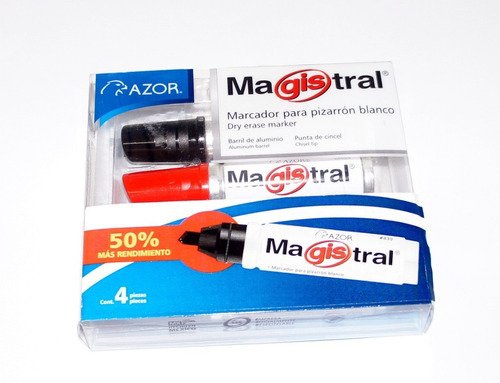 4 Marcadores Pizarrón Blanco 6mm Magistral Aluminio Azor