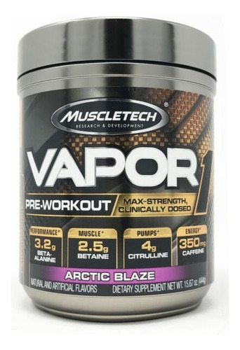 Pre-entreno Vapor 1 Muscletech Pre-workout 20 Serv. (444g) Sabor artic blaze