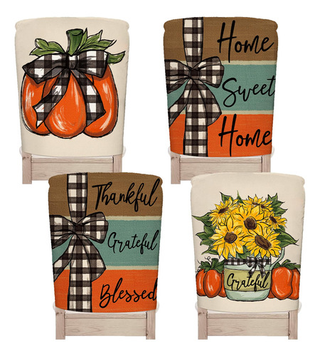 Pack Fundas Sillas Comedor Otono: Calabazas Y Flores