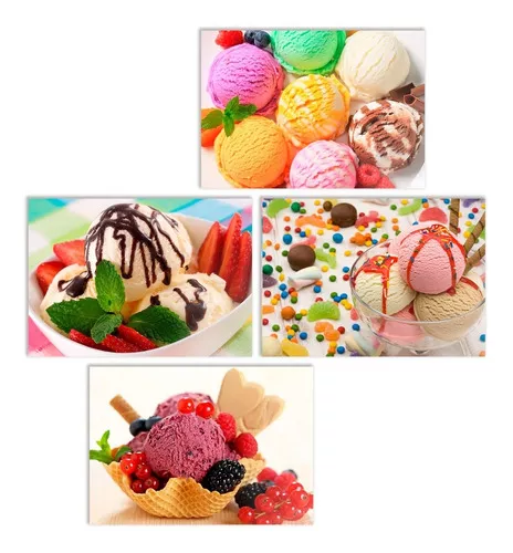 Kit 3 quadros placas decorativas sorvete ice cream - 04s