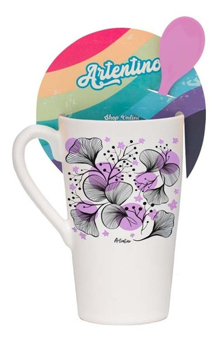 6 Jarro Taza Alta Cerámica Café Té Cuchara Regalo Original