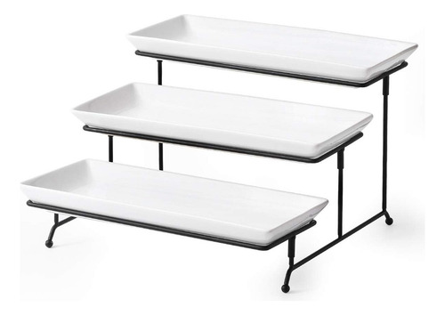 Soporte Para Servir De 3 Niveles Con 3 Bandejas De Porcel